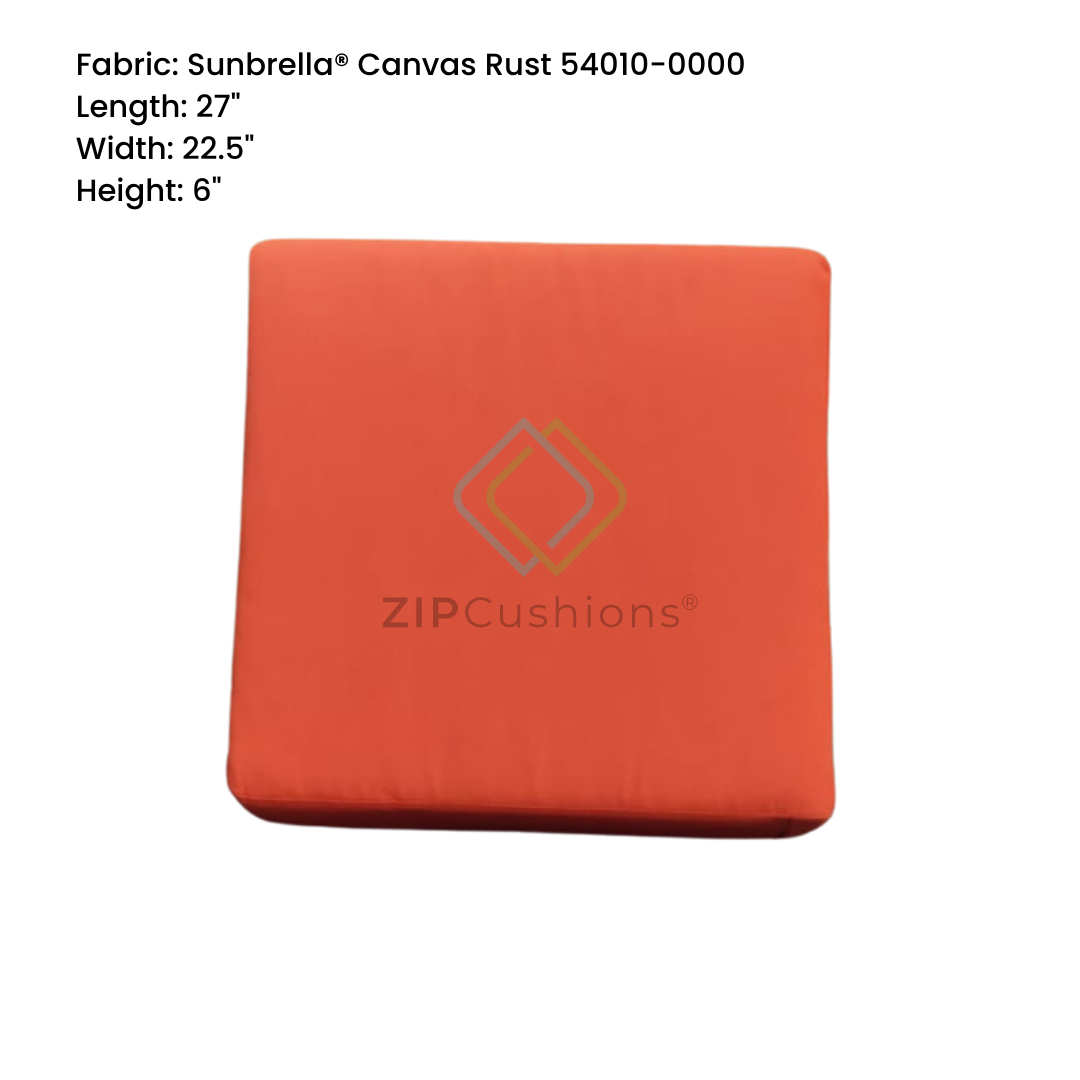 Square shaped orange sunbrella cushion
