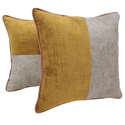 Two-Tone Mustard and Beige Cushion Covers (16x16, Set of 2)