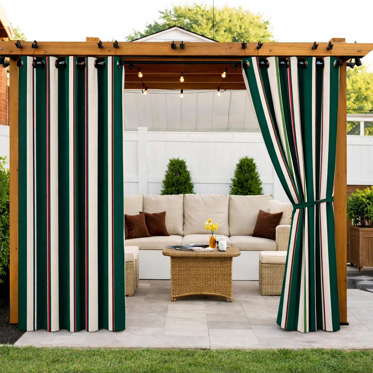 Sunbrella Fancy Stripe Forest Green Curtain