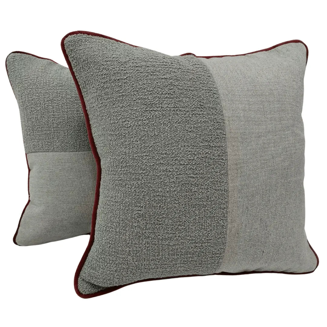 Textured Sage & Gray Indoor Pillow Covers with Contrast Piping (16x16, Set of 2) | ZIPCushions