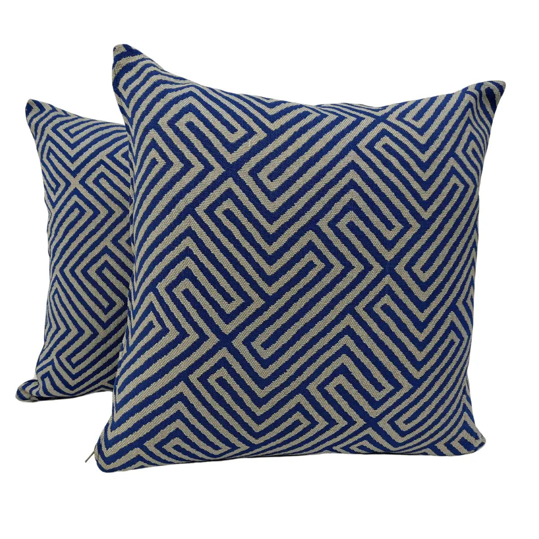 Geometric Blue & White Pillow Covers (20"x20", Set of 2) | ZIPCushions