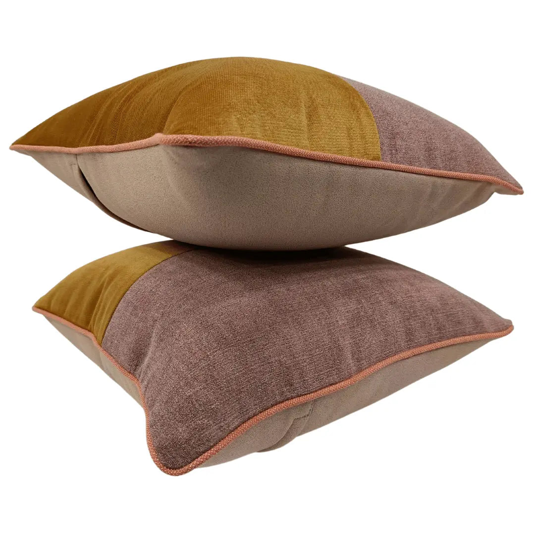 Luxe & Cozy Golden Mustard & Blush Pink Pillow Covers (16x16, Set of 2) | ZIPCushions
