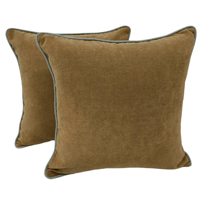 Warm Brown Pillow Covers with Elegant Piping (16x16, Set of 2)