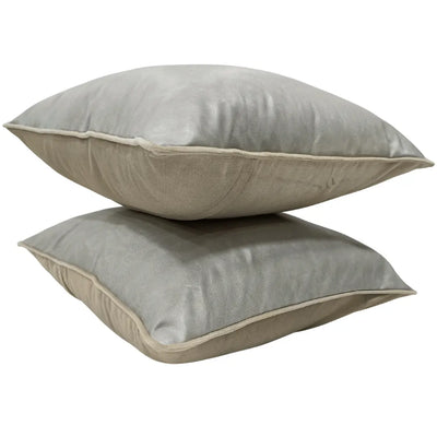 Luxurious Two-Tone Faux Leather & Chenille Pillow Covers (22×22, Set of 2) - Alternate image