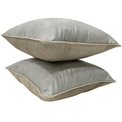 Luxurious Two-Tone Faux Leather & Chenille Pillow Covers (22×22, Set of 2) - Hover Image