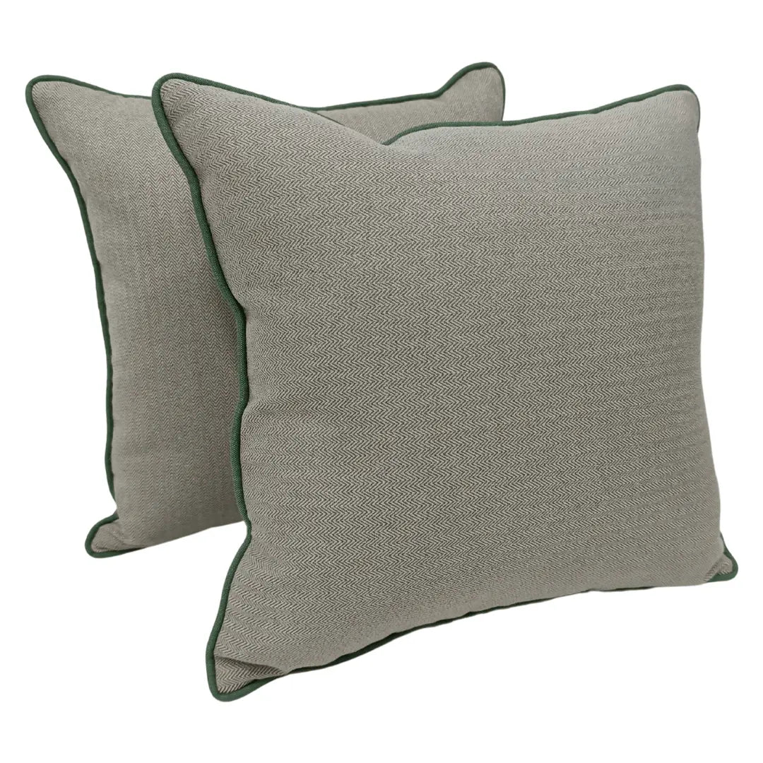 Textured Herringbone Pillow Cover with Green Piping (16x16, Set of 2) | ZIPCushions