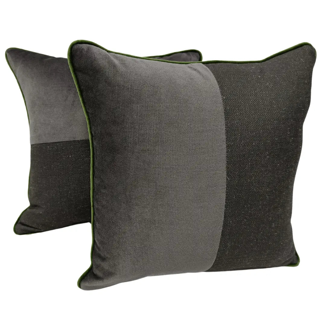 Modern Charcoal Pillow Cover with Green Piping (16x16, Set of 2) | ZIPCushions
