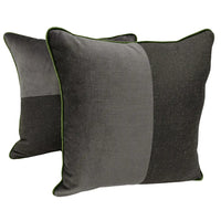 Modern Charcoal Pillow Cover with Green Piping (16x16, Set of 2)