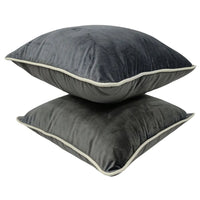 Luxurious Charcoal Pillow Covers with Contrast Piping (16x16, Set of 2)