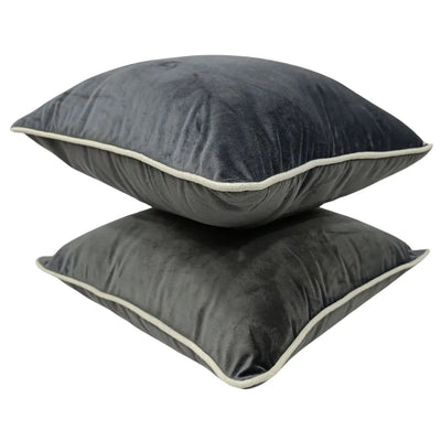 Luxurious Charcoal Pillow Covers with Contrast Piping (16x16, Set of 2)