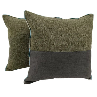 Green & Grey Split-Design Accent Pillow Covers (16x16, Set of 2)