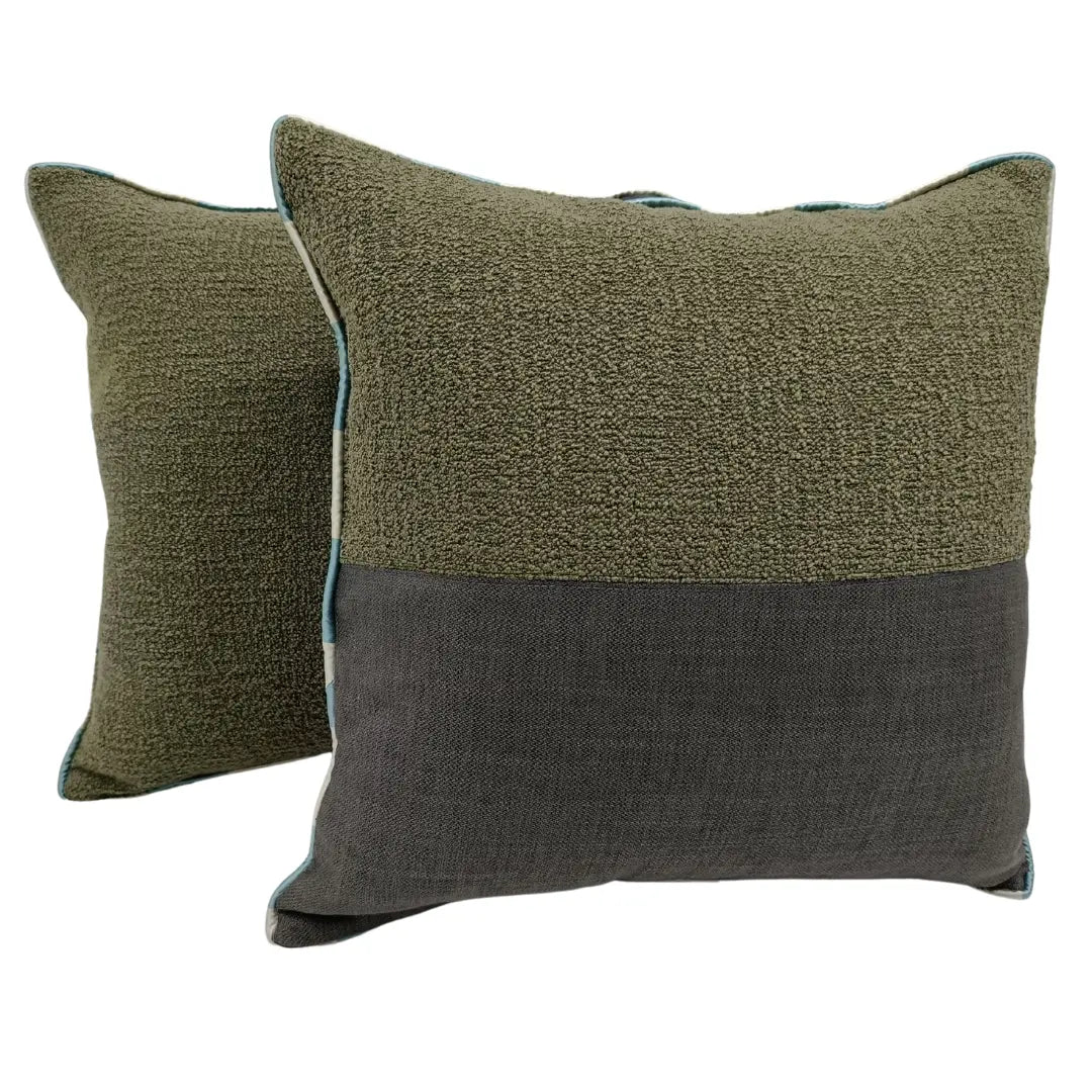 Green & Grey Split-Design Accent Pillow Covers (16x16, Set of 2) | ZIPCushions