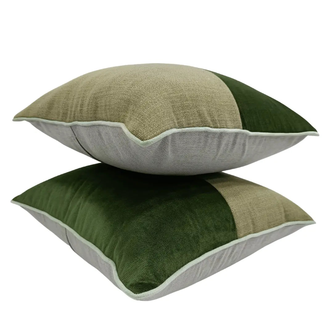 Green & Beige Dual-Tone Pillow Covers (22x22, Set of 2) | ZIPCushions - view 2
