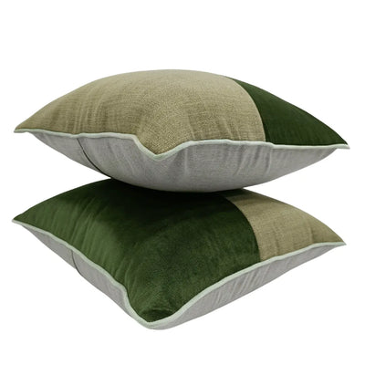 Green & Beige Dual-Tone Pillow Covers (22x22, Set of 2) - Alternate image