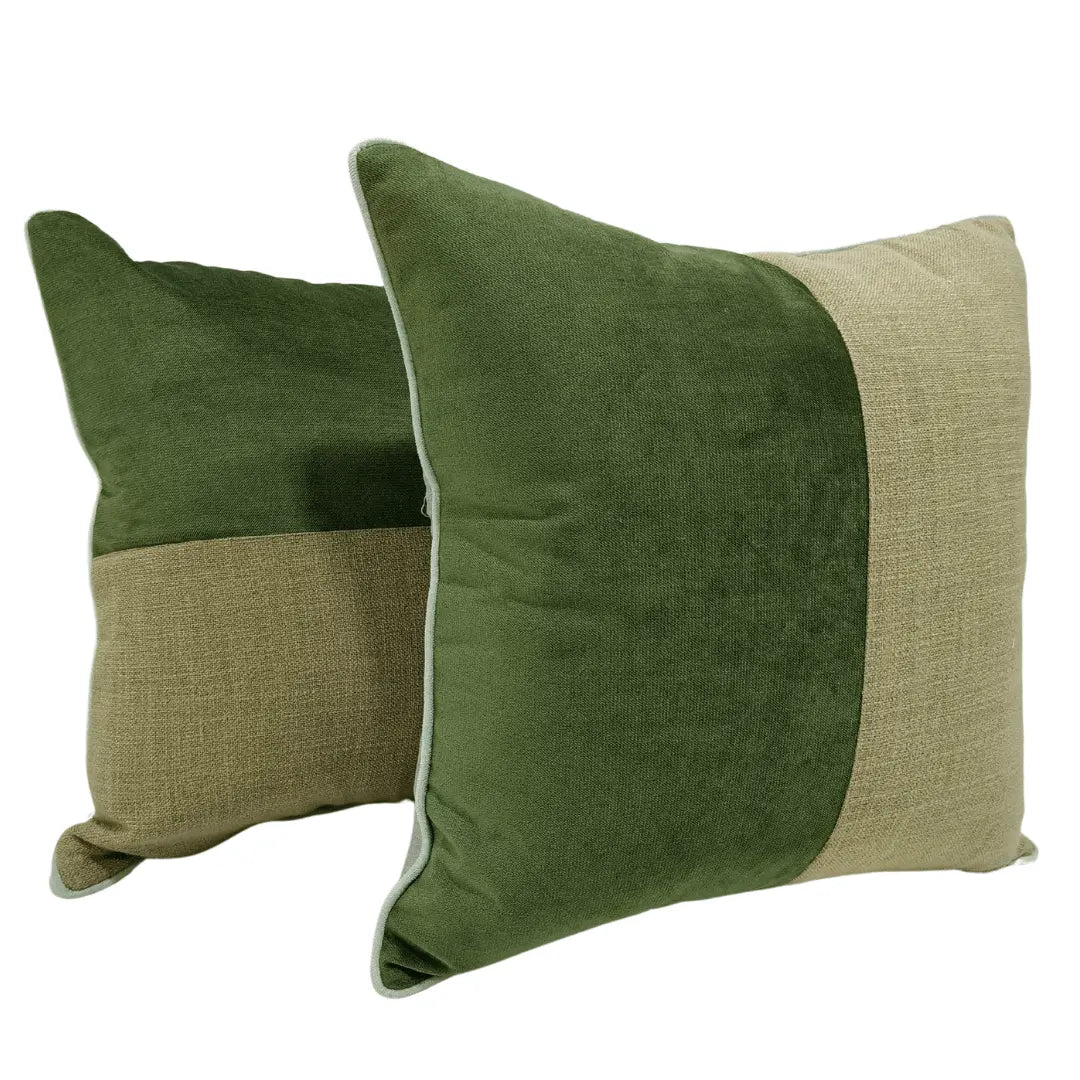 Green & Beige Dual-Tone Pillow Covers (22x22, Set of 2) | ZIPCushions