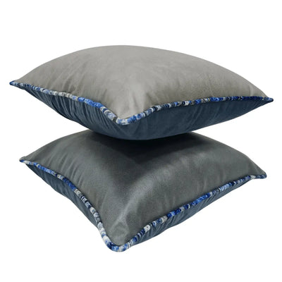 Elegant Gray Pillow Covers with Textured Contrast Piping - Alternate image