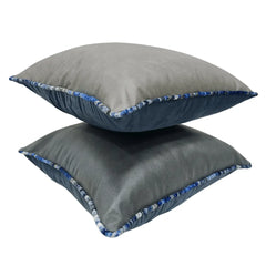 Elegant Gray Pillow Covers with Textured Contrast Piping - Hover Image