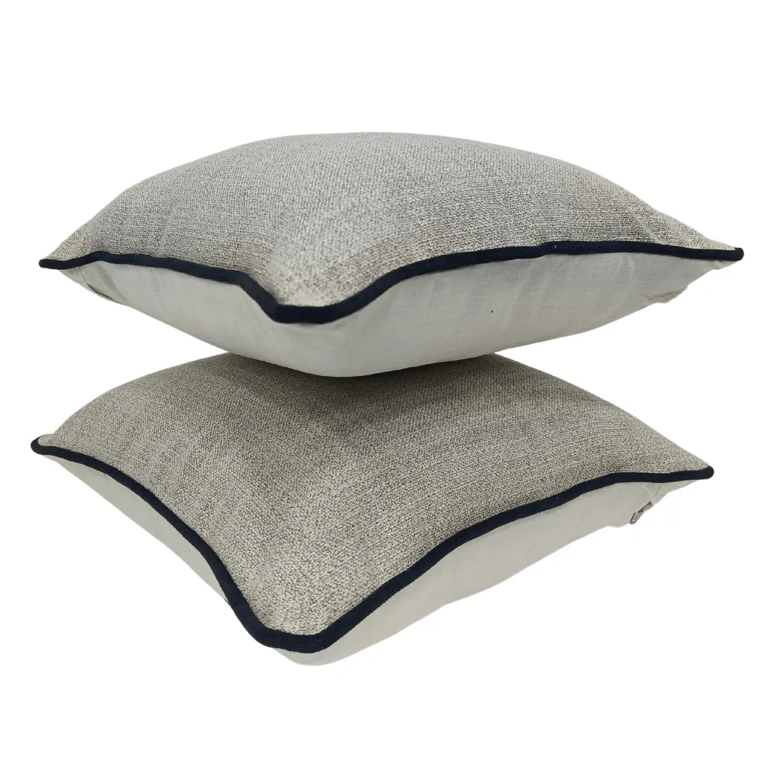 Textured Neutral Pillow Covers with Black Piping (16x16, Set of 2) | ZIPCushions - view 2