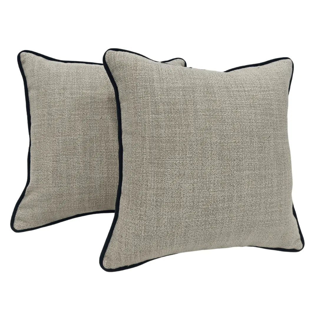 Textured Neutral Pillow Covers with Black Piping (16x16, Set of 2) | ZIPCushions