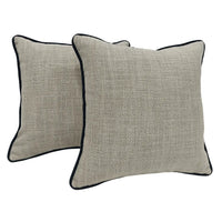 Textured Neutral Pillow Covers with Black Piping (16x16, Set of 2)