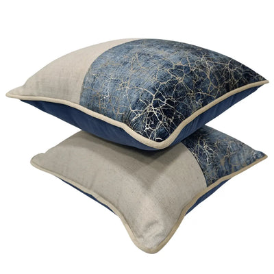 Blue & Beige Luxe Pillow Covers (Set of 2, 16x16) - Alternate image