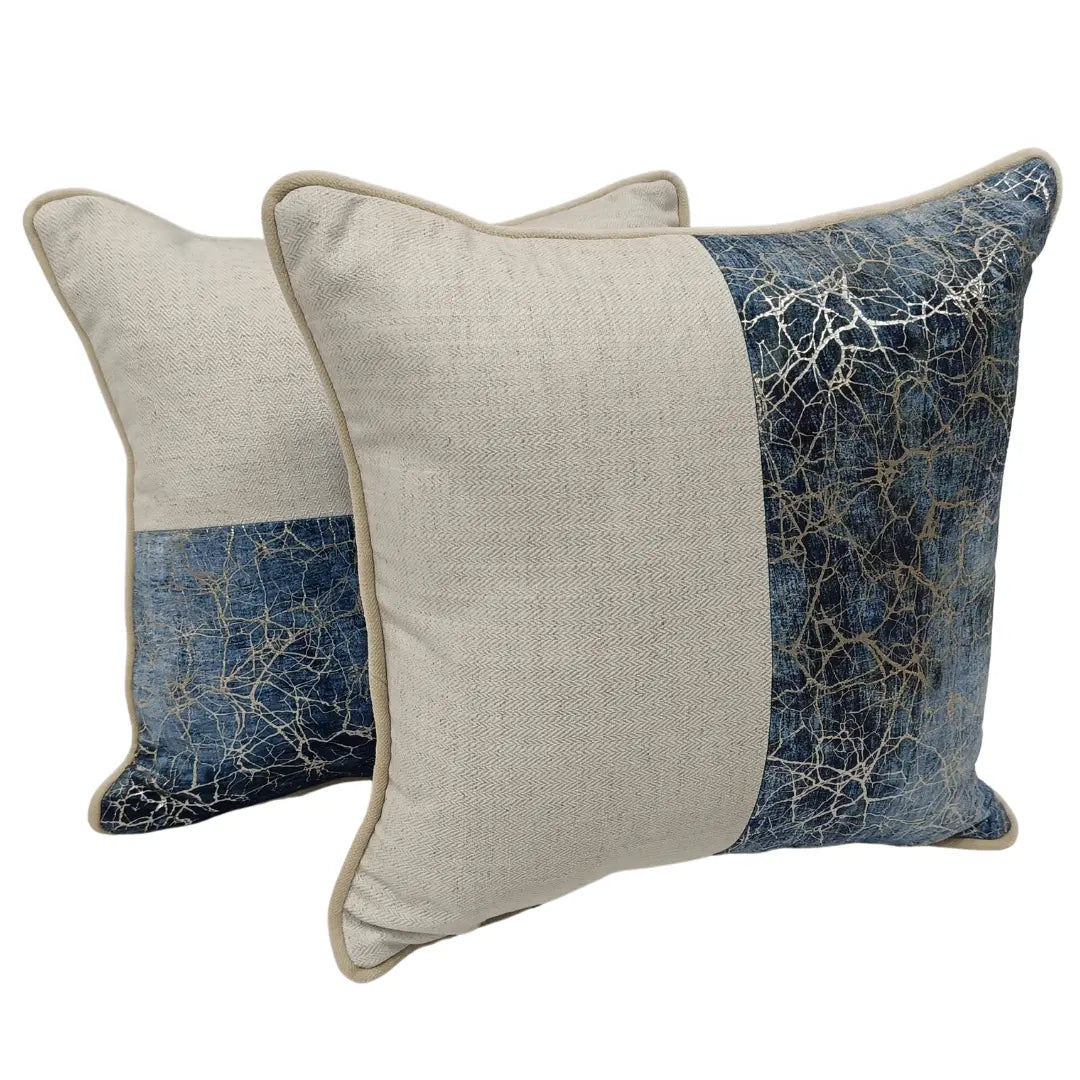 Blue & Beige Luxe Pillow Covers (Set of 2, 16x16) | ZIPCushions