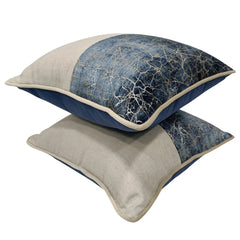 Blue & Beige Luxe Pillow Covers (Set of 2, 16x16) - Hover Image