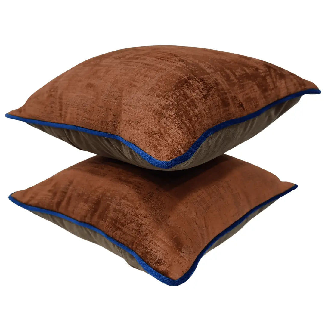 Rust & Taupe Velvet Throw Pillow Covers (16×16, Set of 2) | ZIPCushions - view 2