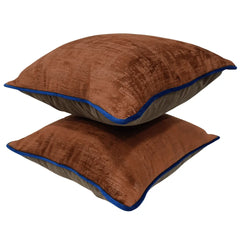 Rust & Taupe Velvet Throw Pillow Covers (16×16, Set of 2) - Hover Image