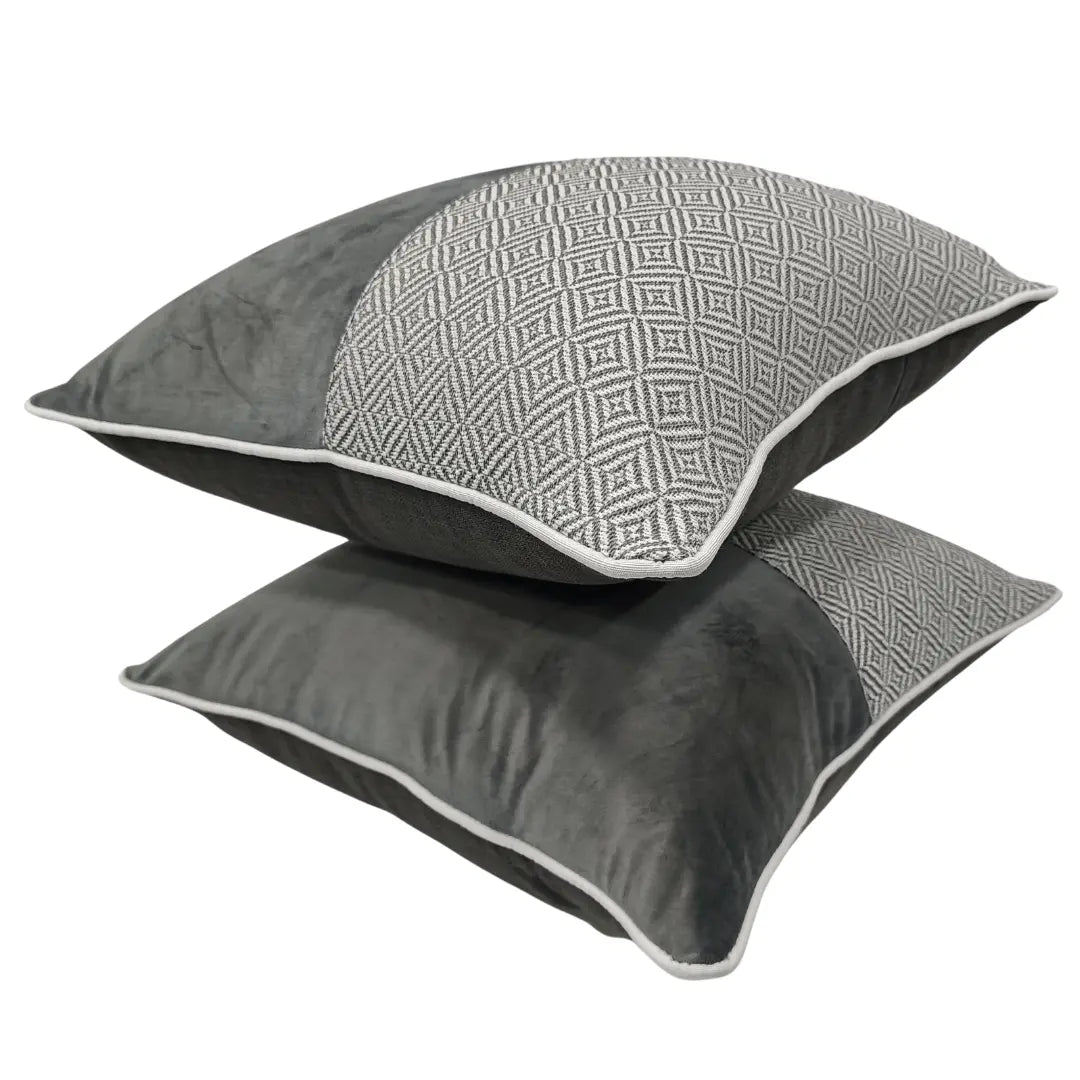 Elegant Split-Design Gray and White Pillow Covers (16×16, Set of 2) | ZIPCushions - view 2