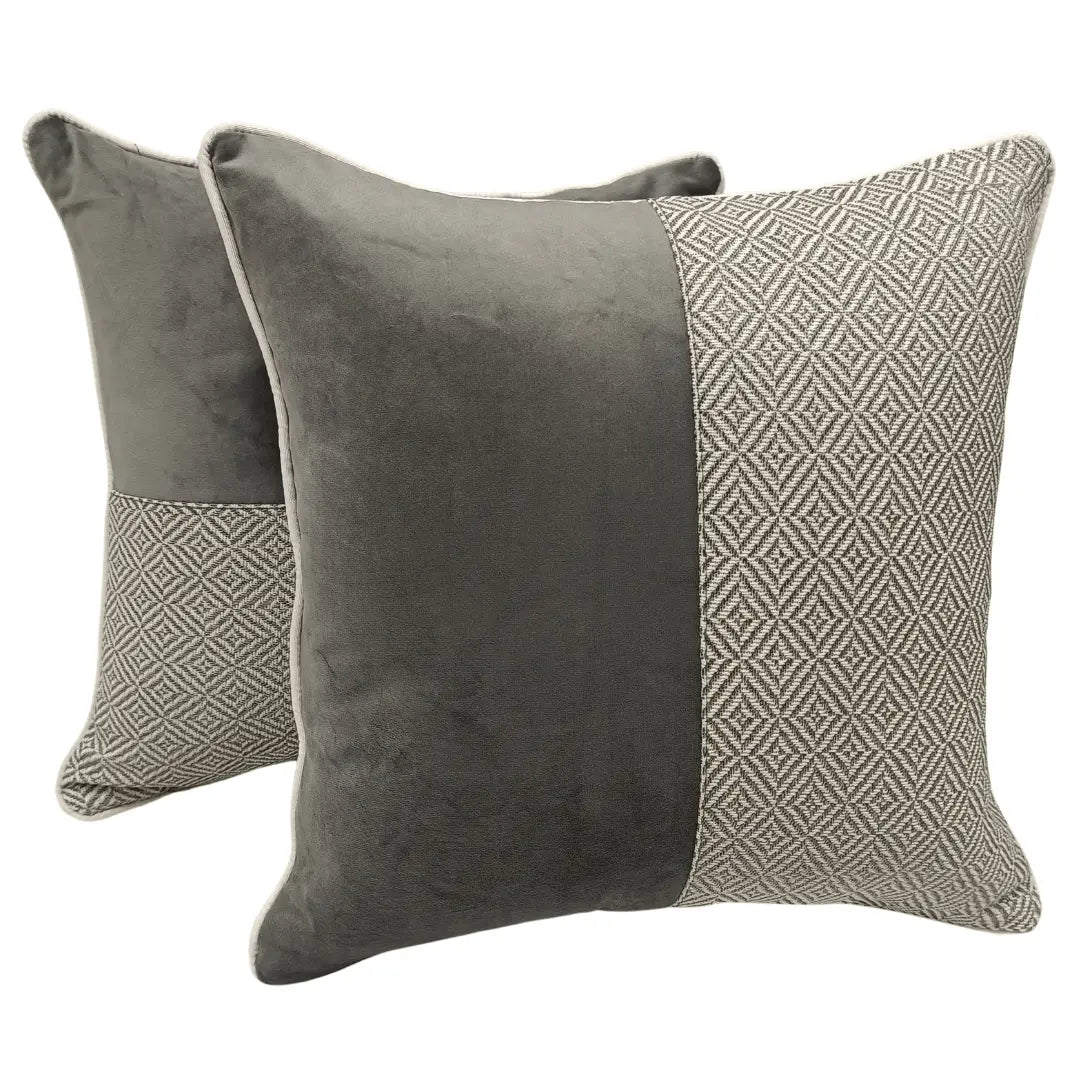 Elegant Split-Design Gray and White Pillow Covers (16×16, Set of 2) | ZIPCushions