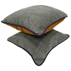 Muted Green & Mustard Contrast Pillow Covers (16x16, Set of 2) - Hover Image