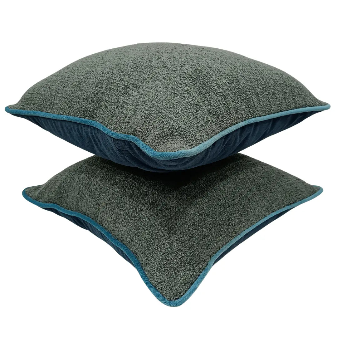 Charcoal & Teal Bouclé Pillow Covers (16x16, Set of 2) | ZIPCushions - view 2