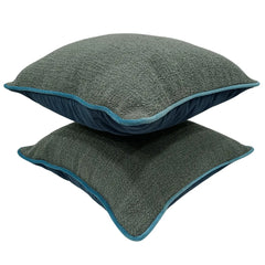 Charcoal & Teal Bouclé Pillow Covers (16x16, Set of 2) - Hover Image