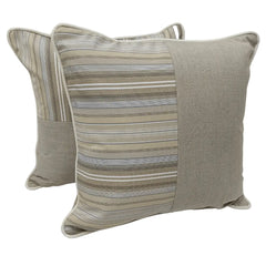 Beige & Striped Dual Tone Pillow Covers (16x16, Set of 2)