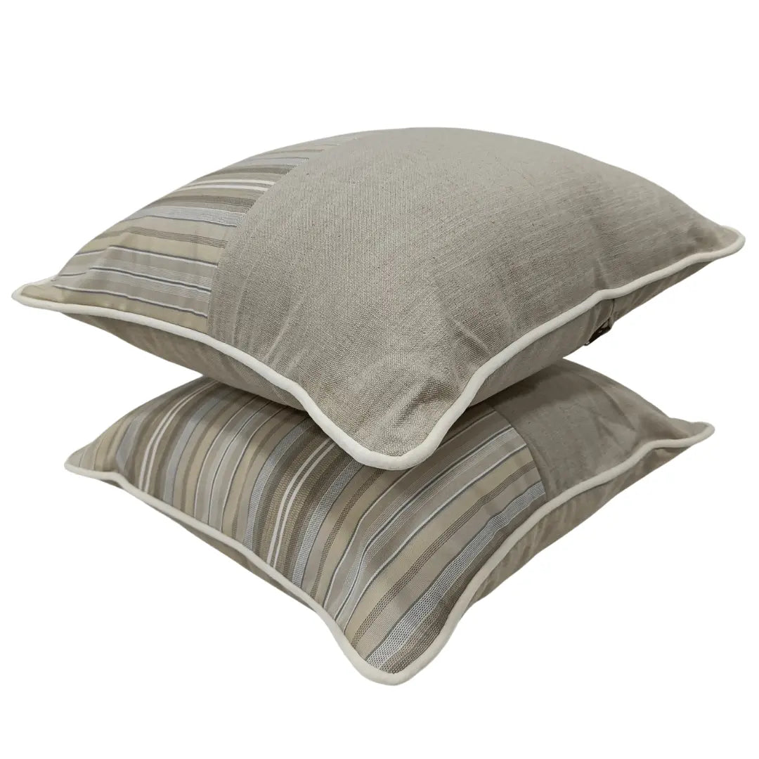 Beige & Striped Dual Tone Pillow Covers (16x16, Set of 2) | ZIPCushions - view 2