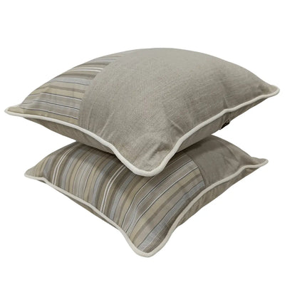 Beige & Striped Dual Tone Pillow Covers (16x16, Set of 2) - Alternate image