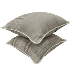 Beige & Striped Dual Tone Pillow Covers (16x16, Set of 2) - Hover Image