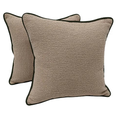 Beige Bouclé Pillow Covers with Green Piping (16x16, Set of 2)
