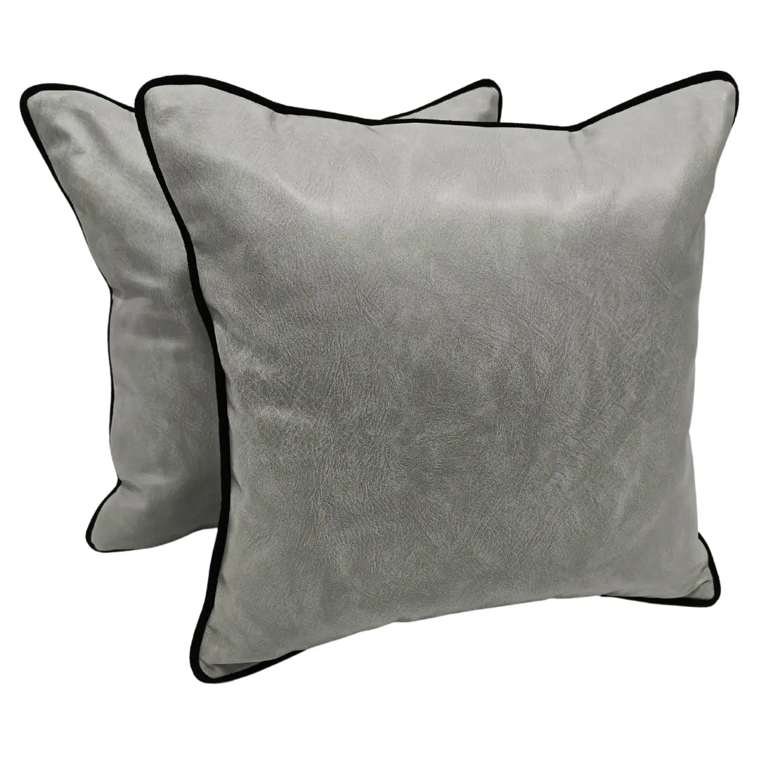 Grey Faux Leather & Chenille Pillow Covers (16x16, Set of 2) | ZIPCushions