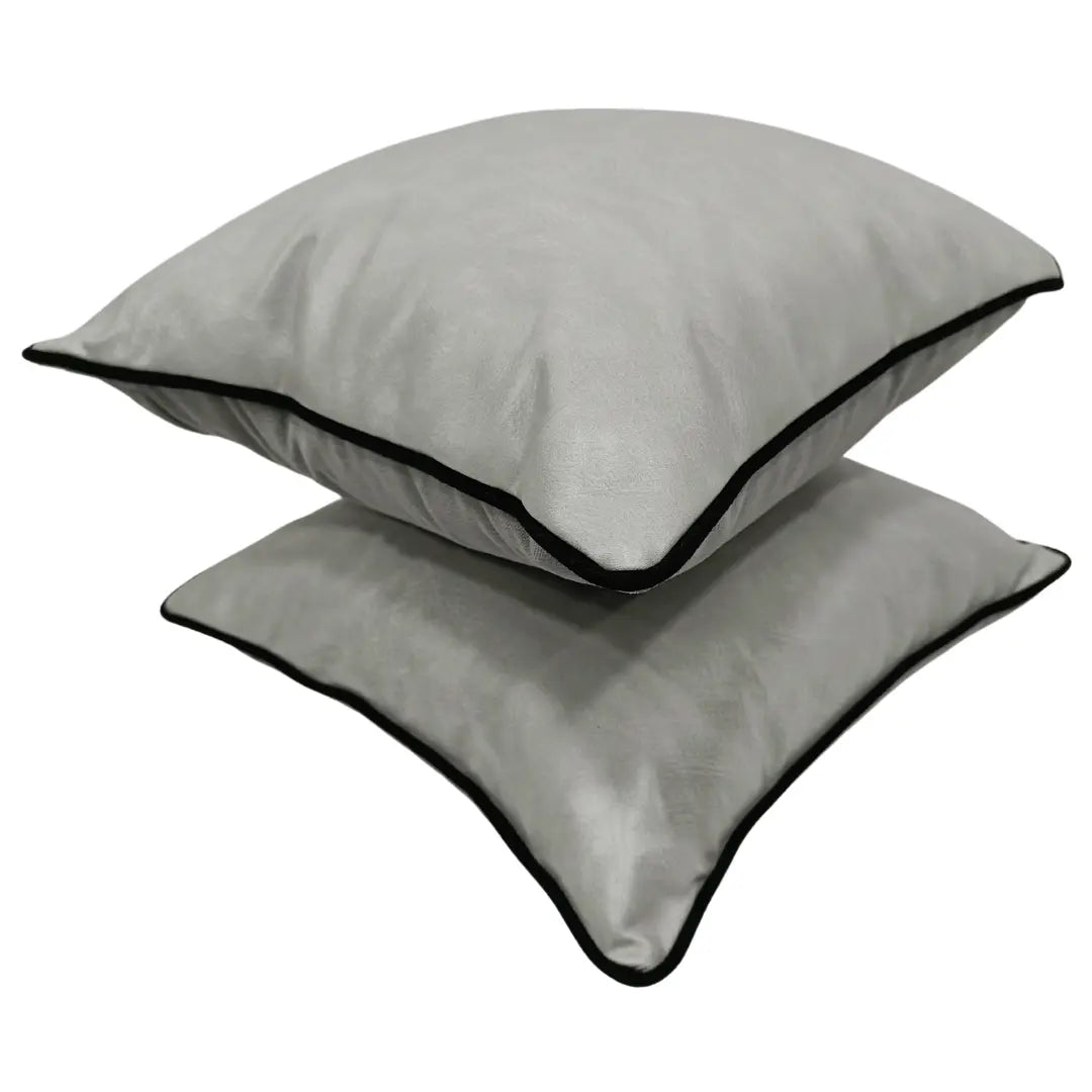 Grey Faux Leather & Chenille Pillow Covers (16x16, Set of 2) | ZIPCushions - view 2