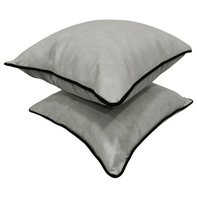 Grey Faux Leather & Chenille Pillow Covers (16x16, Set of 2) - Alternate image
