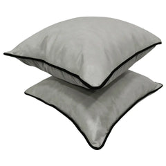 Grey Faux Leather & Chenille Pillow Covers (16x16, Set of 2) - Hover Image