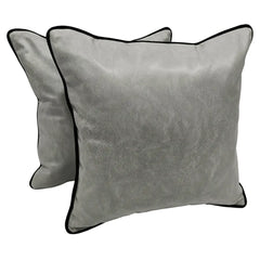 Grey Faux Leather & Chenille Pillow Covers (16x16, Set of 2)