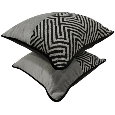 Black & Grey Geometric Pattern Pillow Covers (16x16, Set of 2) - Alternate image