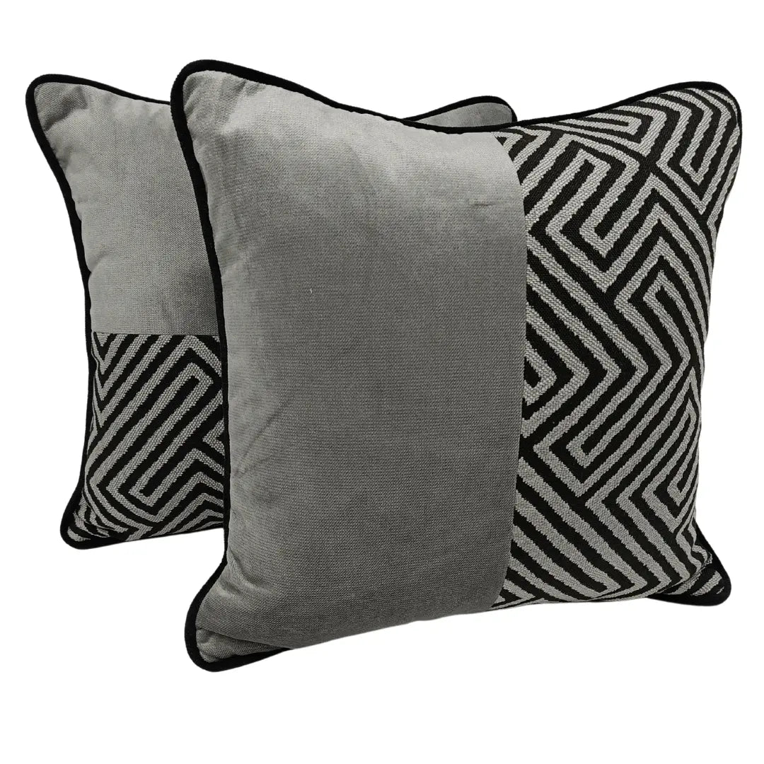 Black & Grey Geometric Pattern Pillow Covers (16x16, Set of 2) | ZIPCushions
