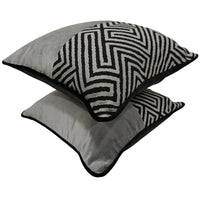 Black & Grey Geometric Pattern Pillow Covers (16x16, Set of 2)