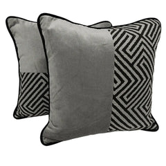 Black & Grey Geometric Pattern Pillow Covers (16x16, Set of 2)