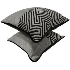 Black & Grey Geometric Pattern Pillow Covers (16x16, Set of 2) - Hover Image