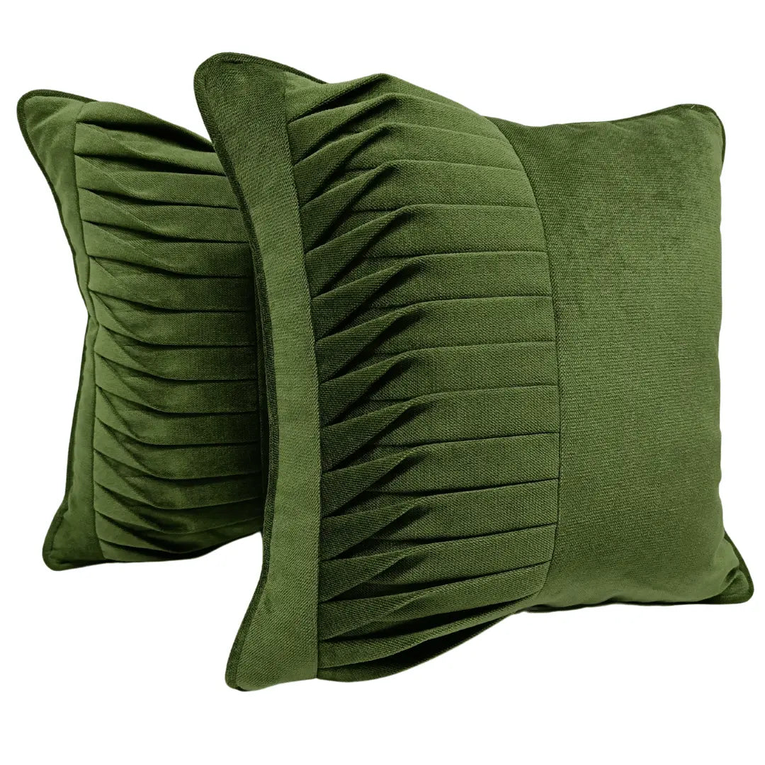 Olive Green Pleated Velvet Pillow Covers (16x16, Set of 2) | ZIPCushions